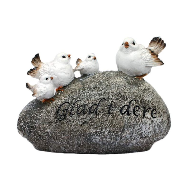 Fire fugler på stein Glad i dere 23,5x15cm