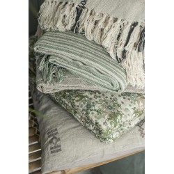 Pledd krem/grønt stripemønster