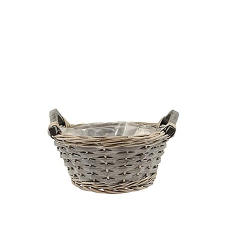 LEA Kurv D25 cm grå rund m/trehåndtak