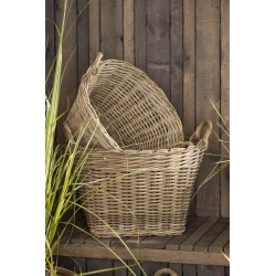 Kurv i rattan oval med hanker 37x37x50