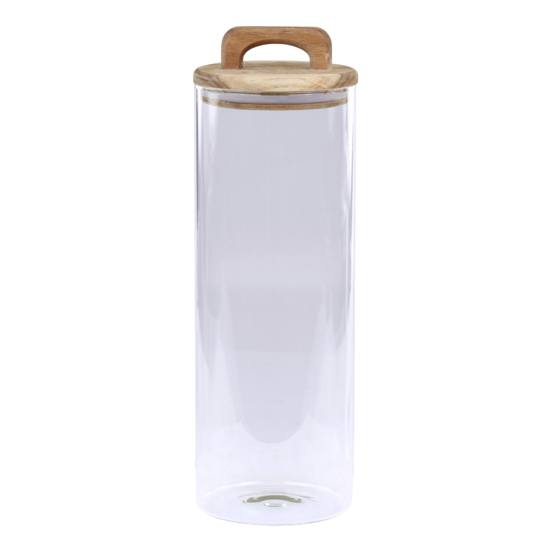 Oppbevaringsglass med lok av akasi 30x10 cm klar