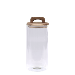 Oppbevaringsglass med lokk av akasie 24x10 cm klar