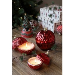 Sterinlys julekule med riller 10,5x7,5cm cherryrød