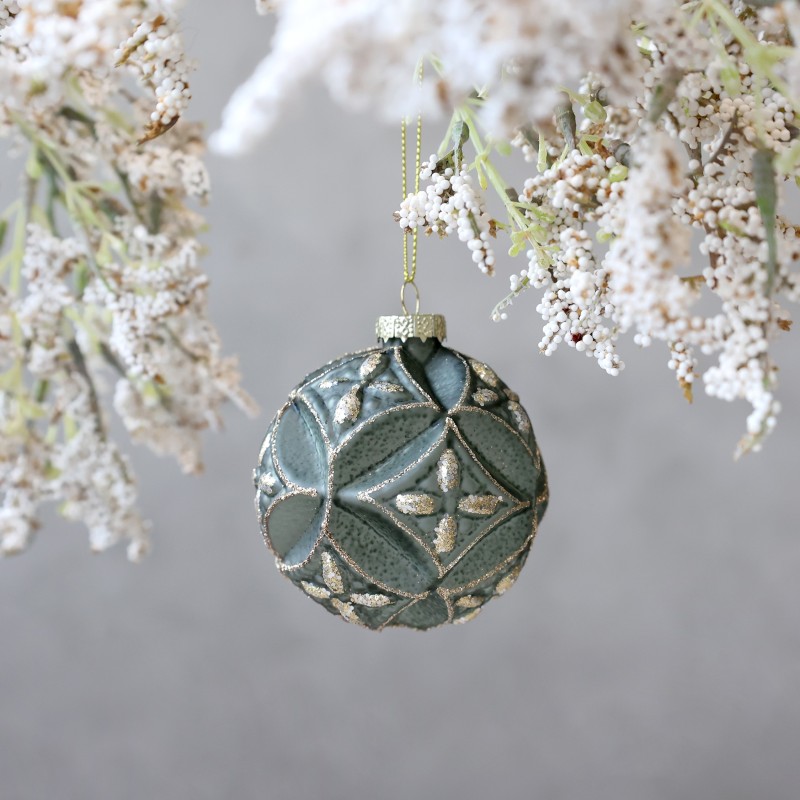 Julekule med glitter 8cm mosefarget