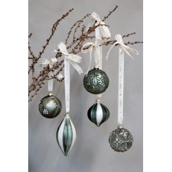 Julekule med glitter 8cm mosefarget
