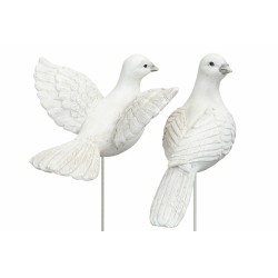 Hvit due på pinne poly assortert 13cm