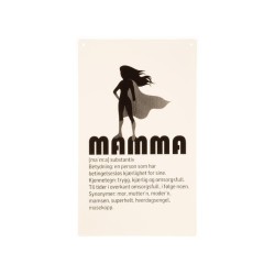 Skilt avlangt m/tekst hvit Mamma 16x27 cm