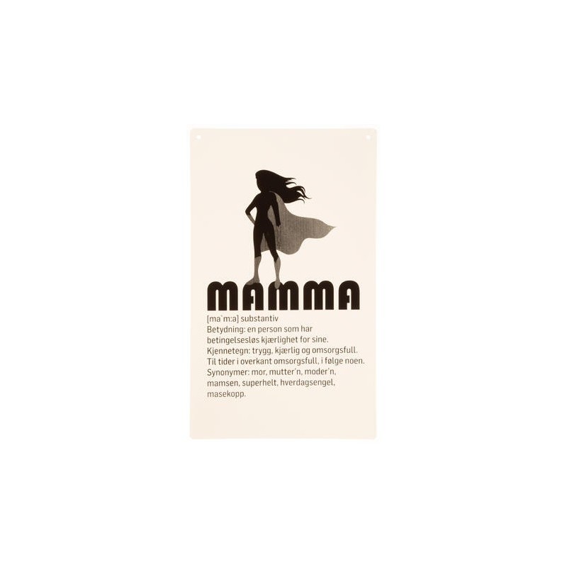 Skilt avlangt m/tekst hvit Mamma 16x27 cm