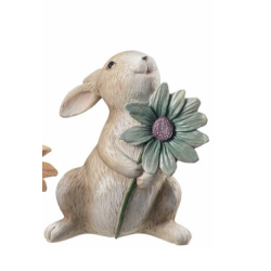 Kanin med blomst 11x7x15,5cm natur grønn blomst