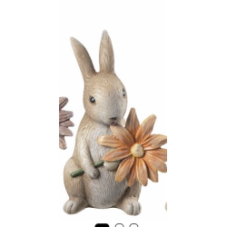 Kanin med blomst 11x7x15,5cm natur gul blomst