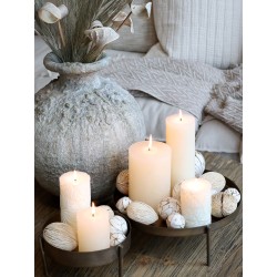 Macon blokklys med bladmønster 64t 15x7cm krem