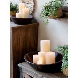 Macon blokklys med bladmønster 64t 15x7cm krem