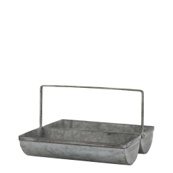 Kasse med håndtak og to rom 17x28x26cm antikkzink