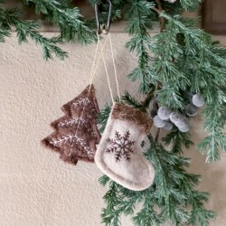 Julesokk og juletre i filt for oppheng 8cm ass pr stk