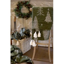 Aix pledd Chenielle m juletrær 150x130cm oliven og kremfarge