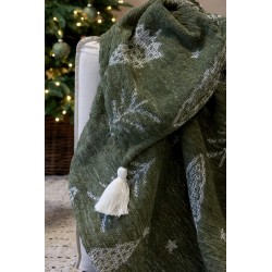 Aix pledd Chenielle m juletrær 150x130cm oliven og kremfarge
