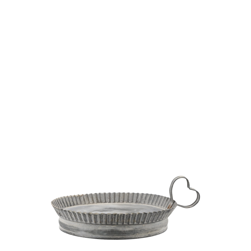 Fat med hjertehåndtak og bølget kant 4,5x24cm antikkzink