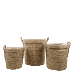 Kurv med lokk sett m 3 h47/ø33cm natur