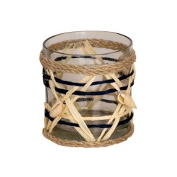 Lysglass flettet skjell natur/blå 9x8cm