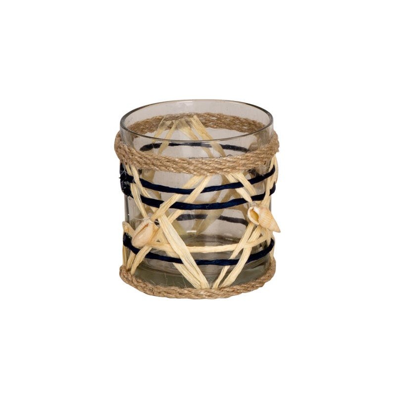 Lysglass flettet skjell natur/blå 9x8cm