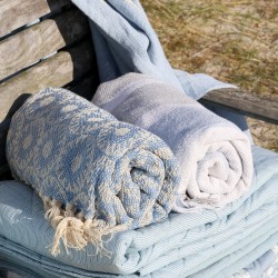 Aix pledd av overskuddsgarn 150x130 havblå