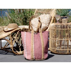 Strandveske 60x40x30 bringebærrød gjenbruksgarn