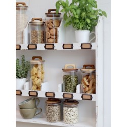 Oppbevaringsglass med lok av akasi 30x10 cm klar