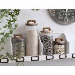 Oppbevaringsglass med lok av akasi 30x10 cm klar