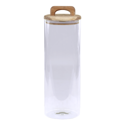 Oppbevaringsglass med lok av akasi 30x10 cm klar