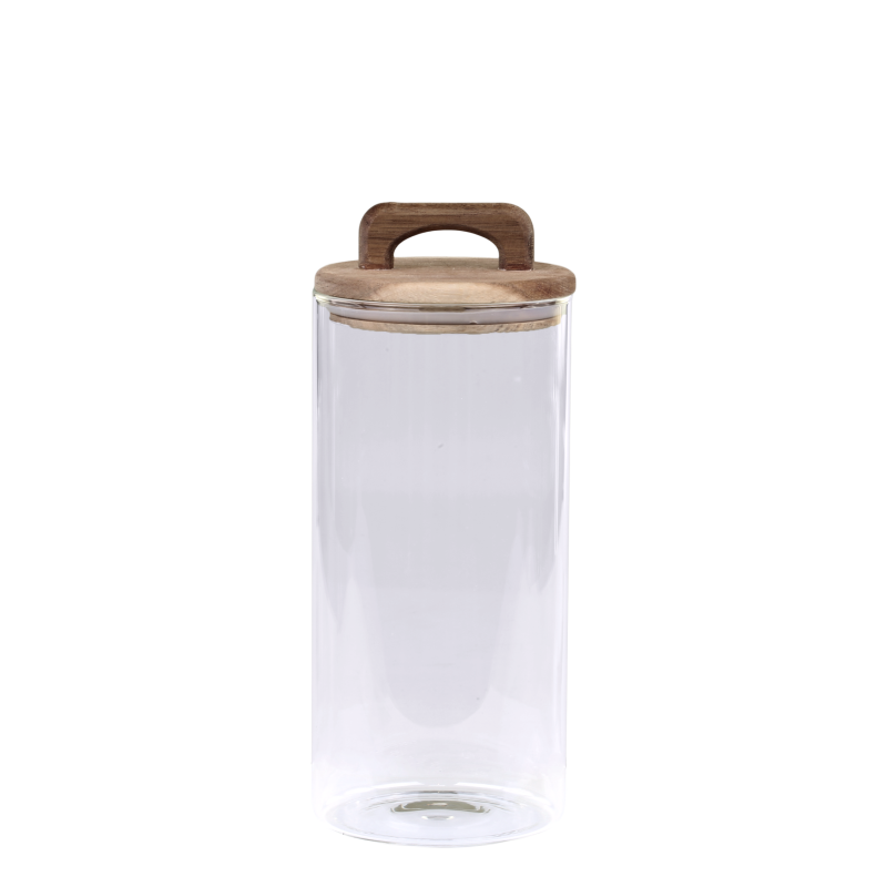 Oppbevaringsglass med lokk av akasie 24x10 cm klar