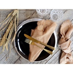 Stoffserviett pakke med fire revet kant 40x40cm kamelfarget