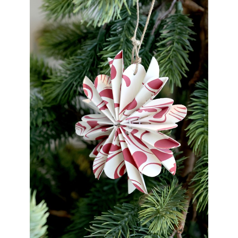 Ornament i papir med trykk cherryfarget 1x10,5cm
