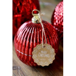 Sterinlys julekule med riller 10,5x7,5cm cherryrød