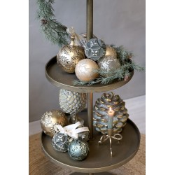 Julekule med glitter 8cm mosefarget