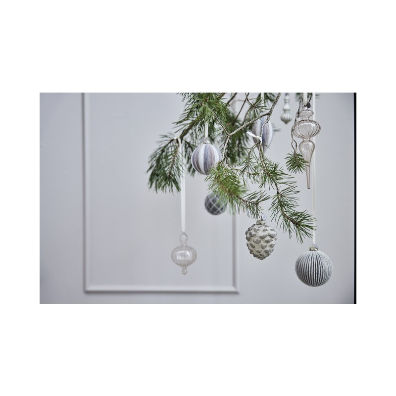 Stribille hengepynt hvit-gull-sølv glass 7X13.7