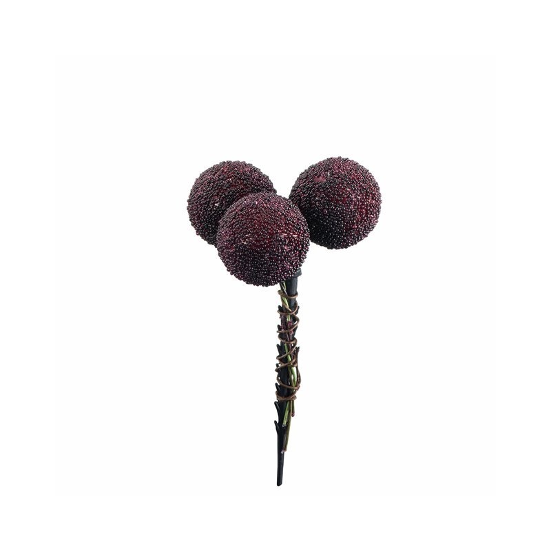 Bær m/sukker 3stk D2,5cm, 7cm pinne bordeaux