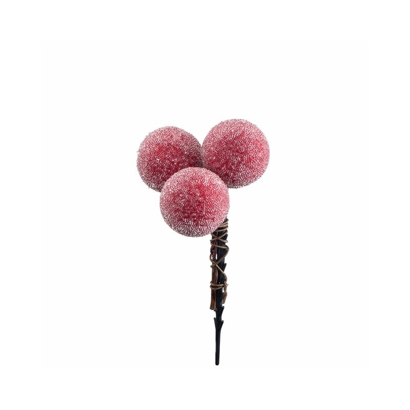 Bær m/sukker 3stk D2,5cm, 7cm pinne rød