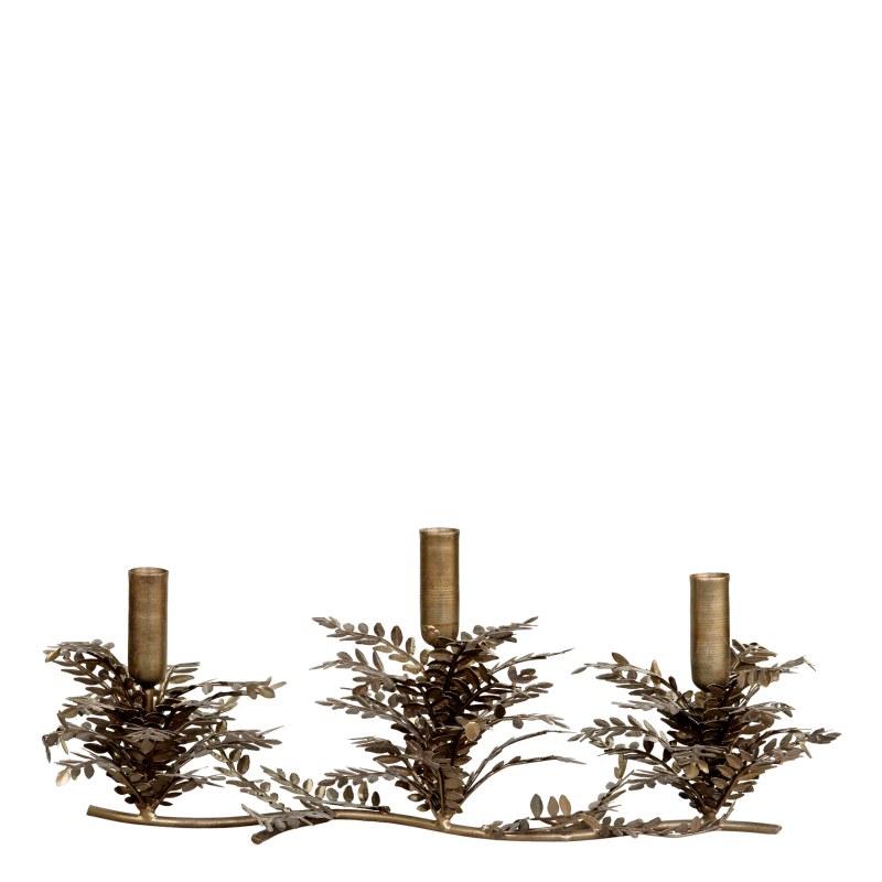 Stake med 3 lysholdere 18x47x15cm antikkmessing
