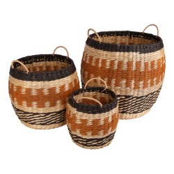 Kurv sjøgress flettet natur/sort 19x20cm