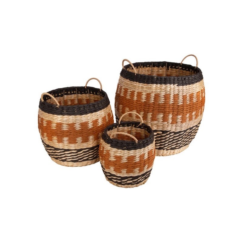 Kurv sjøgress flettet natur/sort 38x40cm